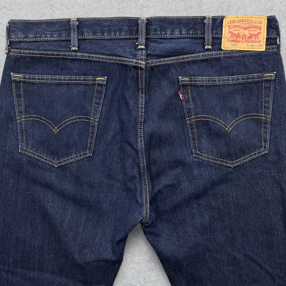 Levi's 505 Regular Fit Jeans Mens 40x30 Dark Indigo Blue Straight Leg Denim